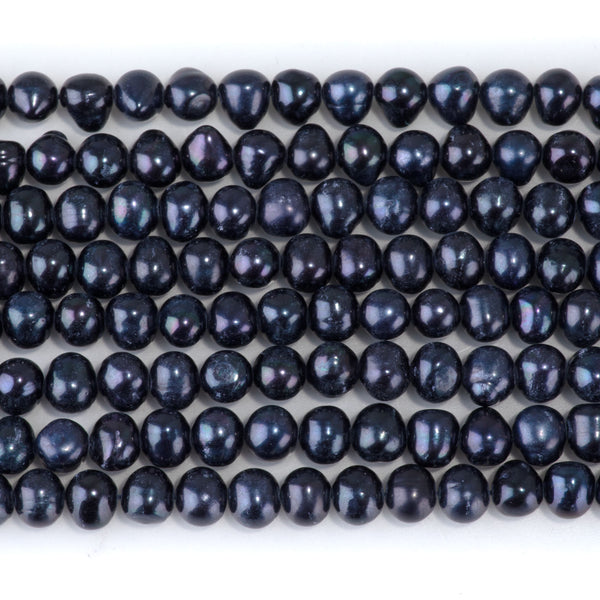 Freshwater Pearl 6-7mm Dark Blue Potato Beads - 14 Inch