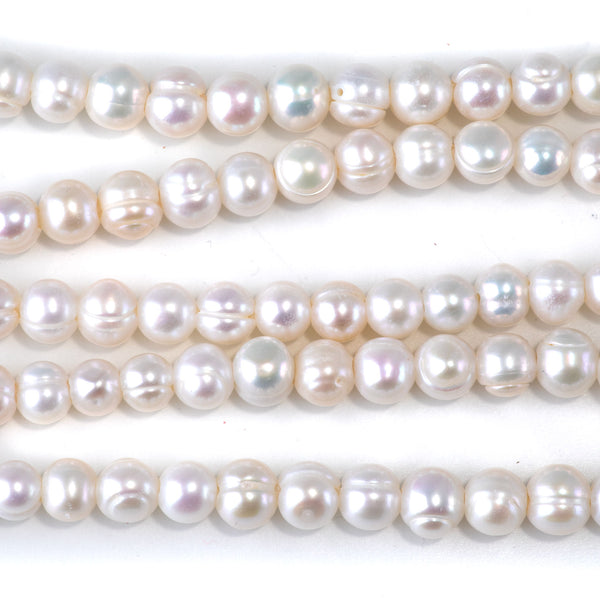 Freshwater Pearl 6-7mm White Potato Large Hole Beads - 8 Inch