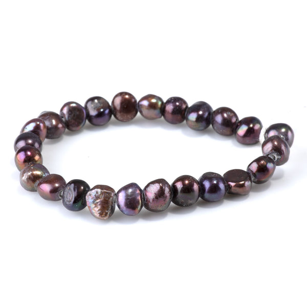 Freshwater Pearl 7-10mm Peacock Irregular Button Large Hole Beads - 8-Inch