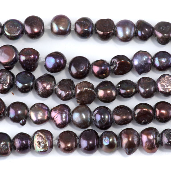 Freshwater Pearl 7-10mm Peacock Irregular Button Large Hole Beads - 8-Inch