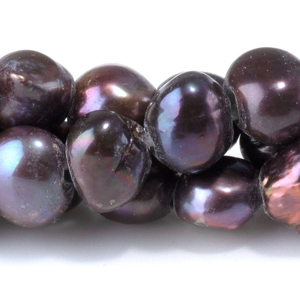 Freshwater Pearl 7-10mm Peacock Irregular Button Large Hole Beads - 8-Inch