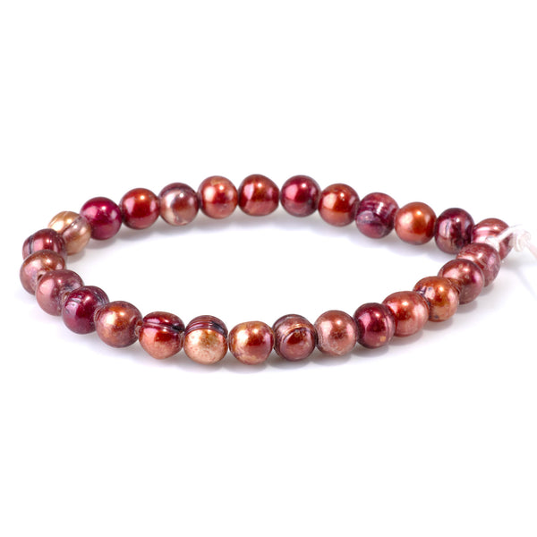 Freshwater Pearl 7-10mm Red/Brown Potato Large Hole Beads - 8-Inch