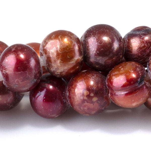 Freshwater Pearl 7-10mm Red/Brown Potato Large Hole Beads - 8-Inch