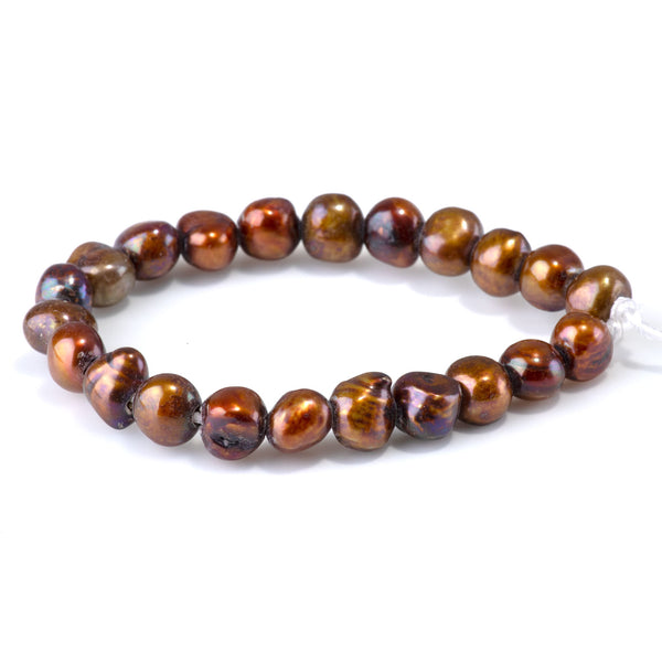 Freshwater Pearl 7-12mm Golden Brown Irregular Button Large Hole Beads - 8-Inch