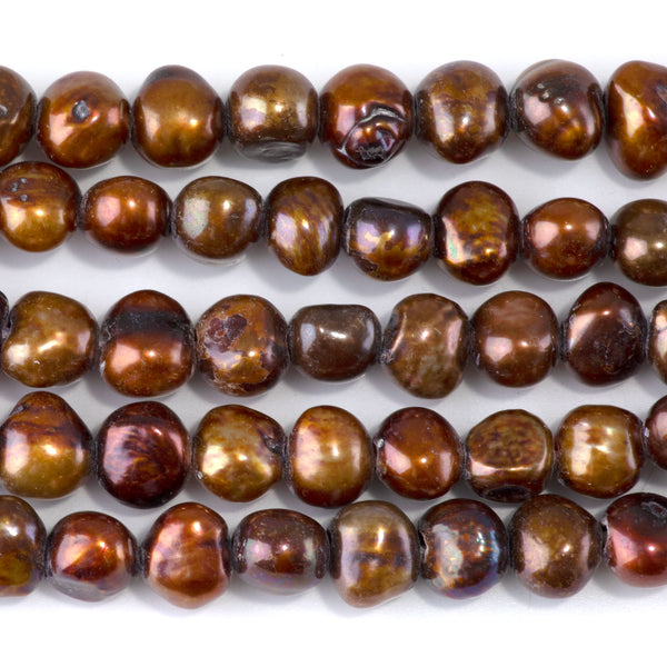 Freshwater Pearl 7-12mm Golden Brown Irregular Button Large Hole Beads - 8-Inch