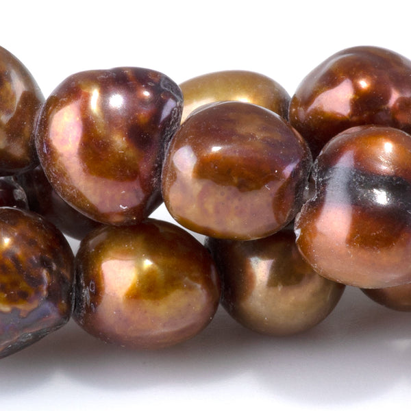 Freshwater Pearl 7-12mm Golden Brown Irregular Button Large Hole Beads - 8-Inch