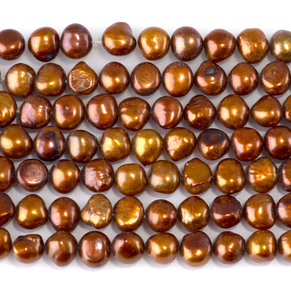 SPECIAL PRICE Freshwater Pearl 7-9mm Dark Gold Irregular Button Beads - 15-16 Inch