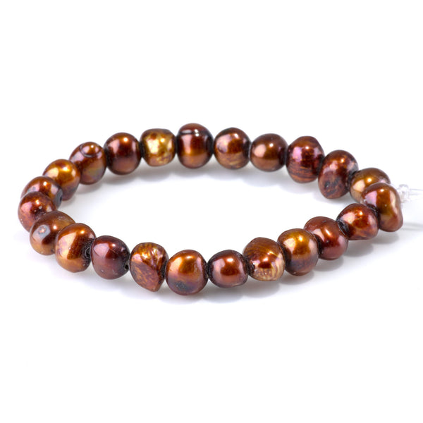 Freshwater Pearl 8-11mm Red/Brown/Gold Irregular Button Large Hole Beads - 8-Inch