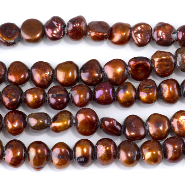 Freshwater Pearl 8-11mm Red/Brown/Gold Irregular Button Large Hole Beads - 8-Inch