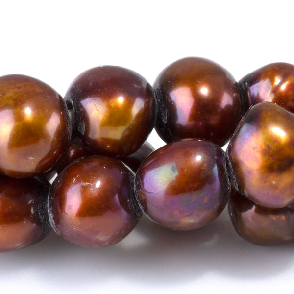 Freshwater Pearl 8-11mm Red/Brown/Gold Irregular Button Large Hole Beads - 8-Inch