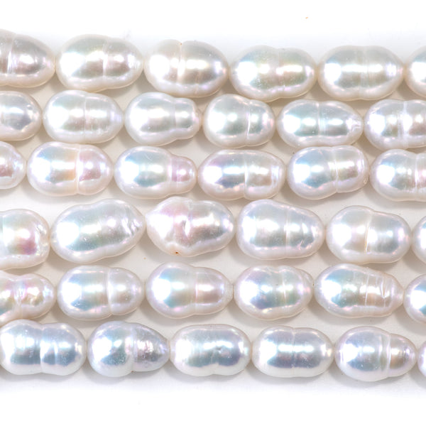 Freshwater Pearl 8-9x13-15mm White Semi Baroque Beads - 15-16 Inch