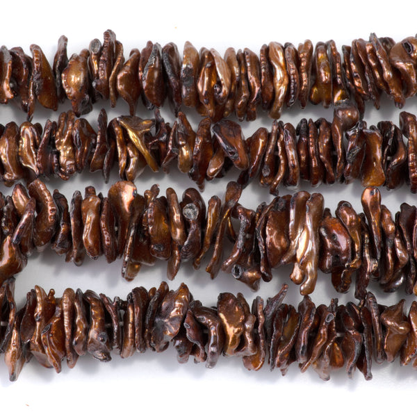 Freshwater Pearl 8-15mm Golden Brown Center Drilled Keshi Beads - 15-16 Inch