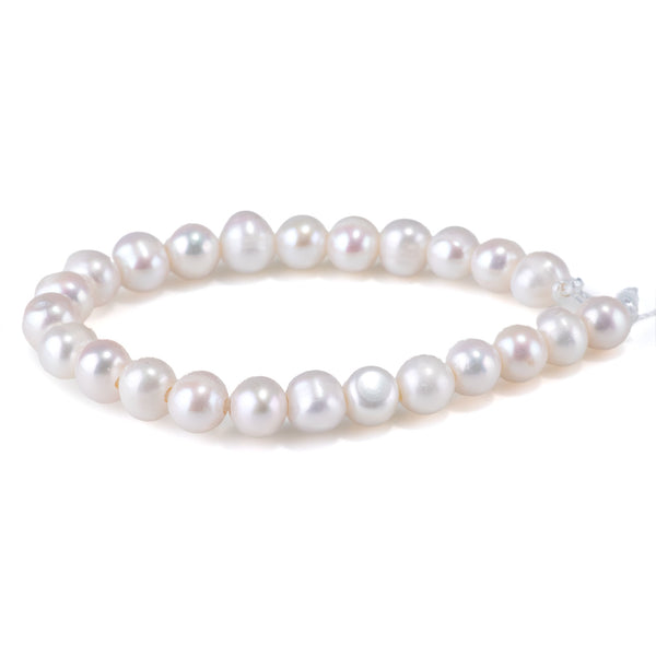 Freshwater Pearl 9-10mm White Potato Large Hole Beads - 8 Inch