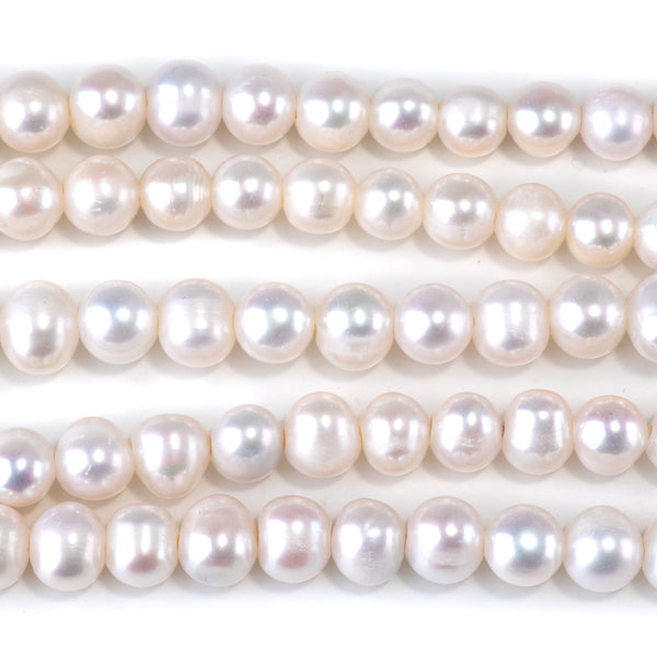 Freshwater Pearl 9-10mm White Potato Large Hole Beads - 8 Inch