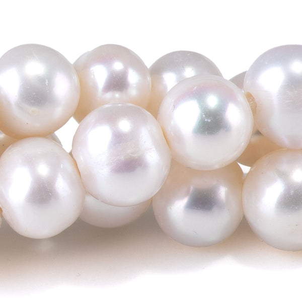 Freshwater Pearl 9-10mm White Potato Large Hole Beads - 8 Inch