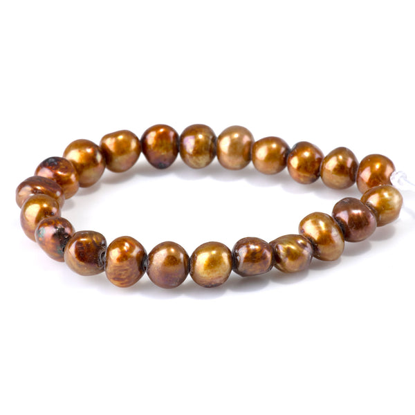 Freshwater Pearl 9-11mm Golden Irregular Button Large Hole Beads - 8-Inch