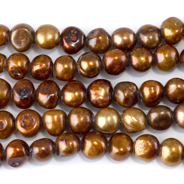 Freshwater Pearl 9-11mm Golden Irregular Button Large Hole Beads - 8-Inch