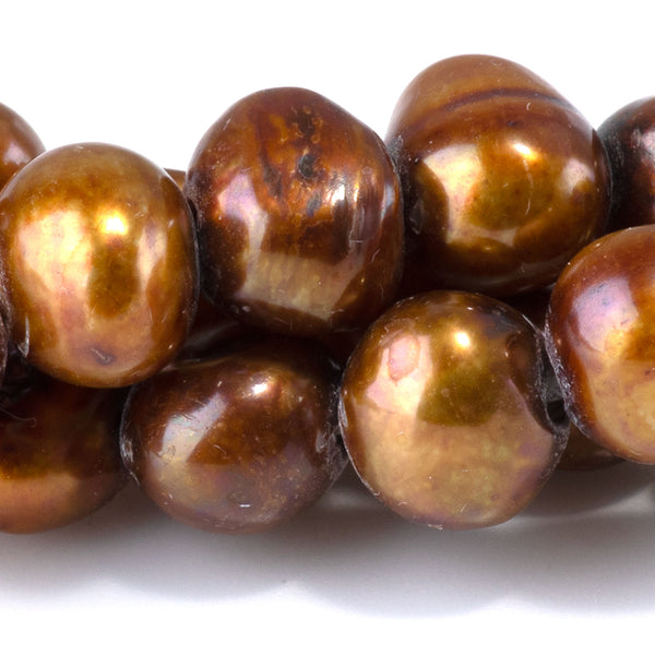 Freshwater Pearl 9-11mm Golden Irregular Button Large Hole Beads - 8-Inch