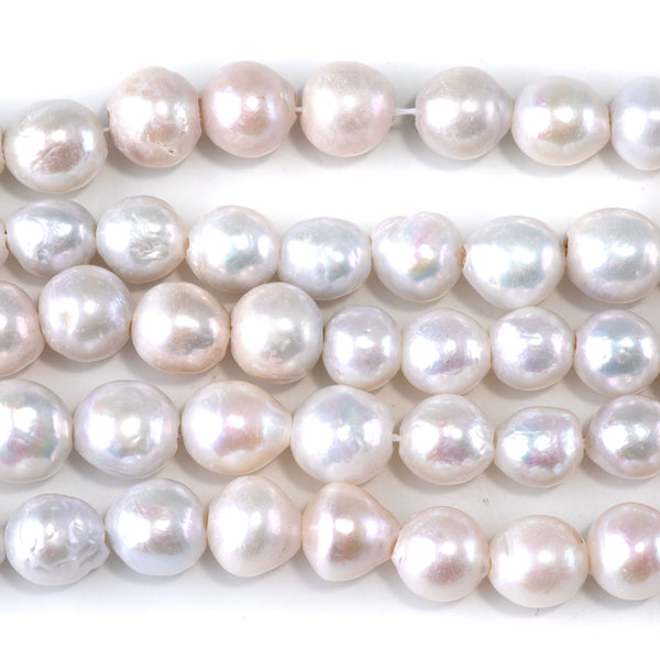 Freshwater Pearl 9-12mm White Potato Large Hole Beads - 8-Inch
