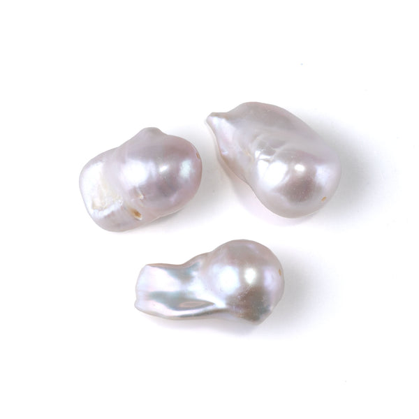 Freshwater Pearl Various Sizes White Baroque Beads - 3 Pack