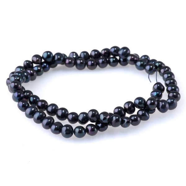 Freshwater Pearl 5-6mm Black Potato Pearls - 15-16 Inch