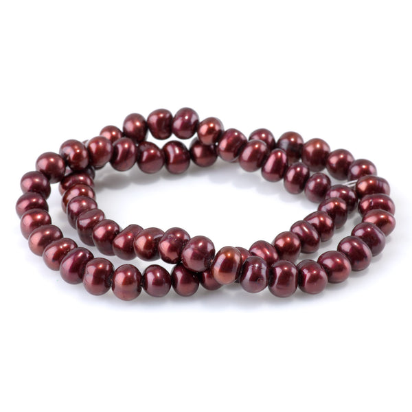 Freshwater Pearl 7-8mm Brick Red Potato Beads - 15-16 Inch