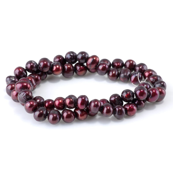 Freshwater Pearl 7-9mm Burgundy Potato Beads - 15-16 Inch