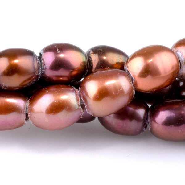 Freshwater Pearl 6-7mm Copper Potato Pearls with 3mm Hole - 8 Inch