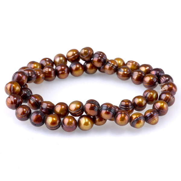Freshwater Pearl 7-9mm Golden Brown Potato Pearls - 15-16 Inch