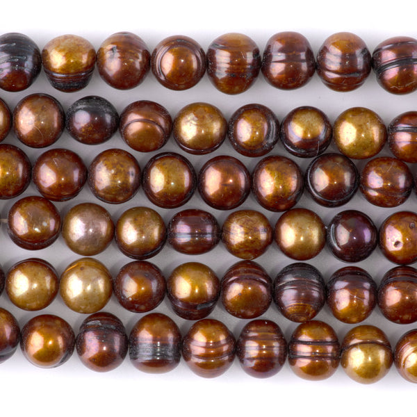 Freshwater Pearl 7-9mm Golden Brown Potato Pearls - 15-16 Inch