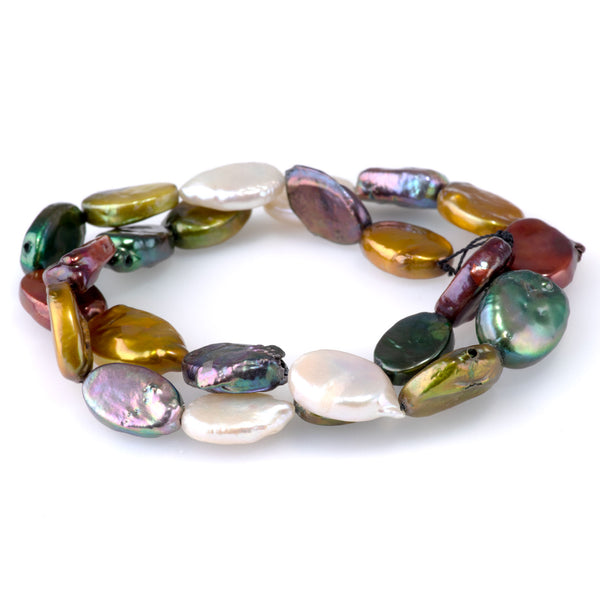 Freshwater Pearl 10-12x15-18mm Multi Color Flat Oval Pearls - 15-16 Inch