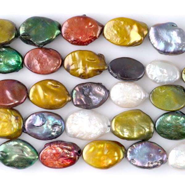 Freshwater Pearl 10-12x15-18mm Multi Color Flat Oval Pearls - 15-16 Inch