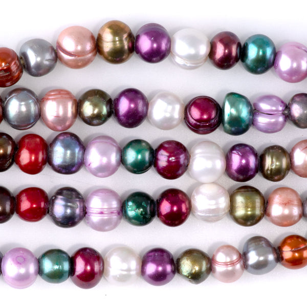 Freshwater Pearl 7-9mm Multi Color Potato Pearls with 2mm Hole - 8 Inch