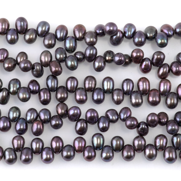 Freshwater Pearl 5mm Peacock Top Drilled Rice Beads - 15-16 Inch