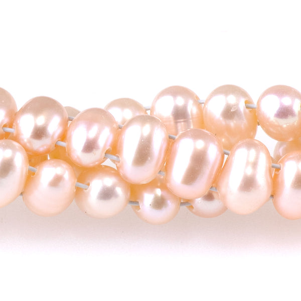Freshwater Pearl 4x7mm Pink Double Drill Rice Pearls - 15 Inch