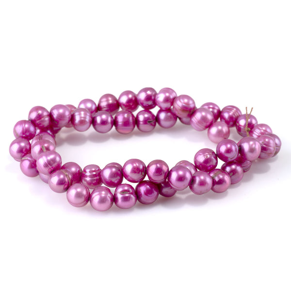 Freshwater Pearl 7-10mm Hot Pink Potato Beads - 15-16 Inch