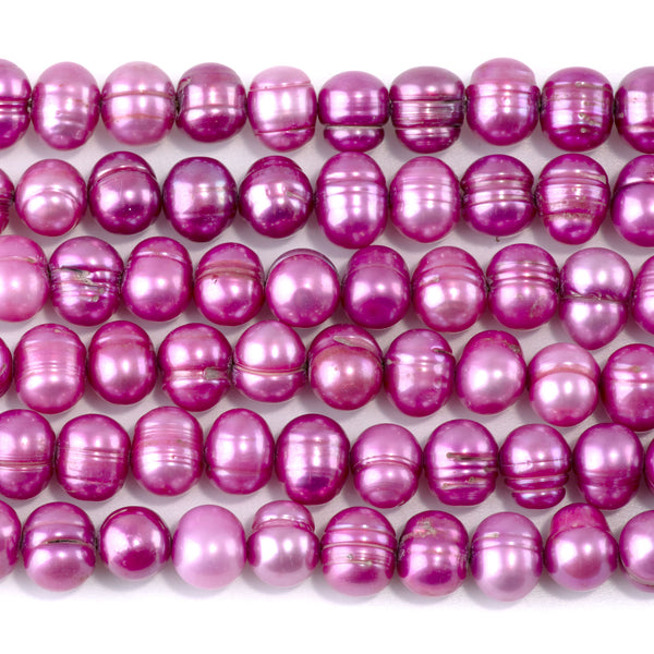 Freshwater Pearl 7-10mm Hot Pink Potato Beads - 15-16 Inch