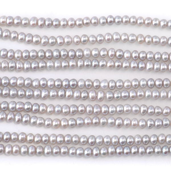 Freshwater Pearl 4mm Silver Rondelle Beads - 15-16 Inch
