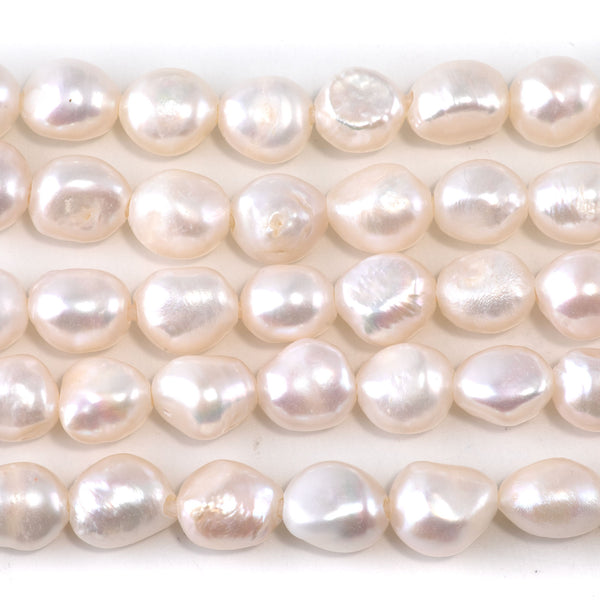 Freshwater Pearl 10-11mm White Nugget Beads with 2mm Large Hole - 8 Inch