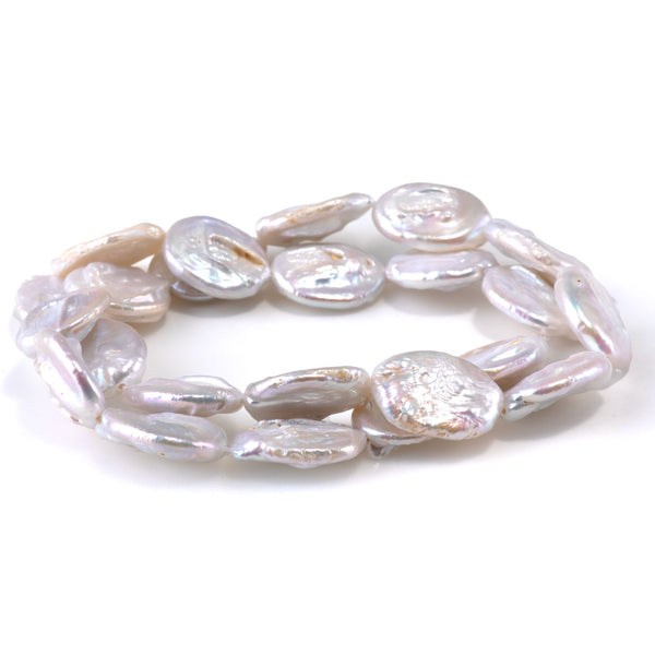 Freshwater Pearl 13-14x17mm White Oval Coin Beads - 15-16 Inch