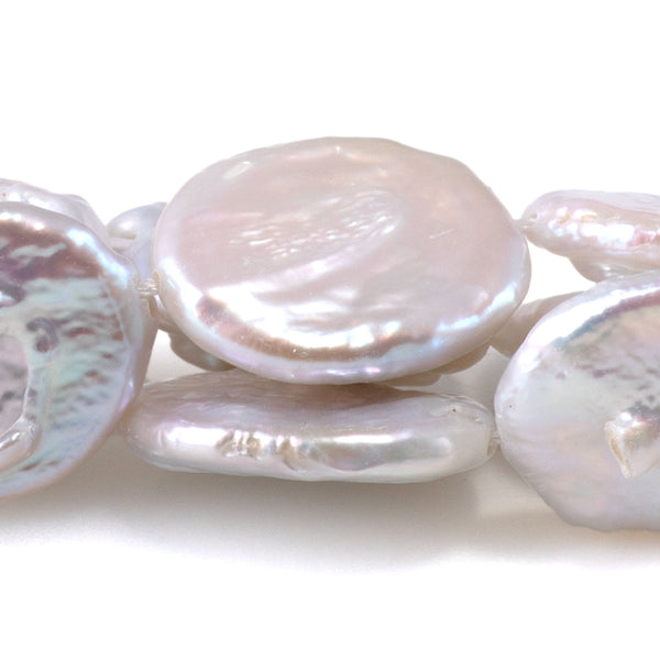 Freshwater Pearl 13-14x17mm White Oval Coin Beads - 15-16 Inch