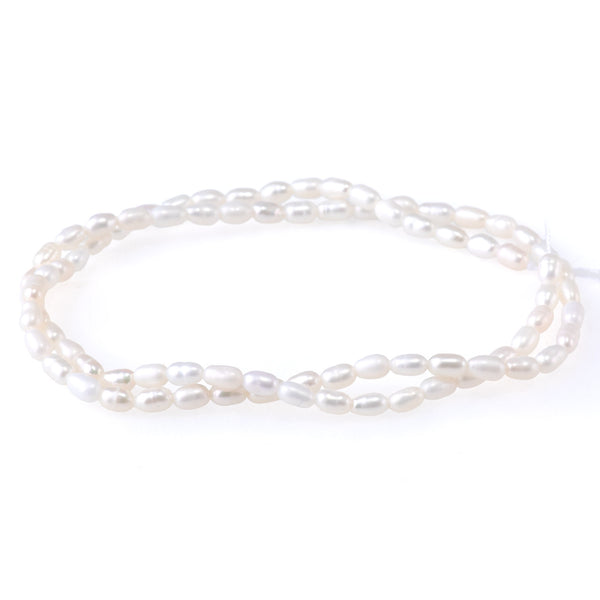 Freshwater Pearl 3-4x4-6mm White Rice Pearls - 15-16 Inch