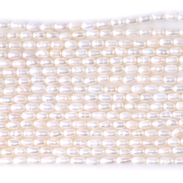 Freshwater Pearl 3-4x4-6mm White Rice Pearls - 15-16 Inch