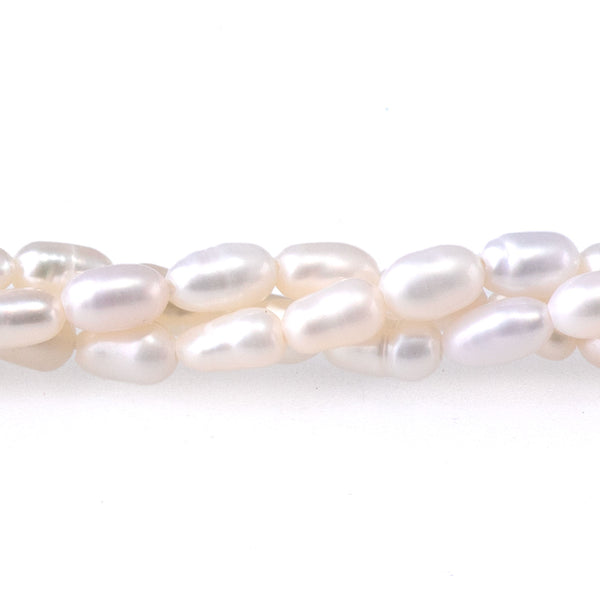 Freshwater Pearl 3-4x4-6mm White Rice Pearls - 15-16 Inch