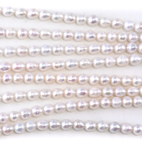 Freshwater Pearl 5-6mm White Rice Nugget Beads - 15-16 Inch