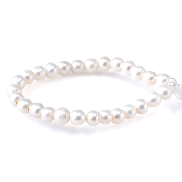 Freshwater Pearl 7-8mm White Potato Pearls with 2mm Hole - 8 Inch
