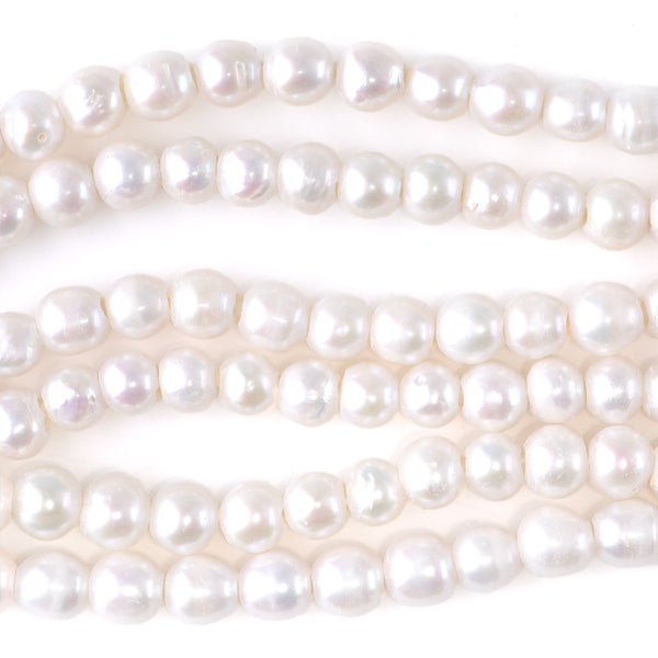 Freshwater Pearl 7-8mm White Potato Pearls with 2mm Hole - 8 Inch
