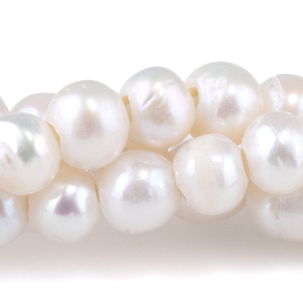 Freshwater Pearl 7-8mm White Potato Pearls with 2mm Hole - 8 Inch