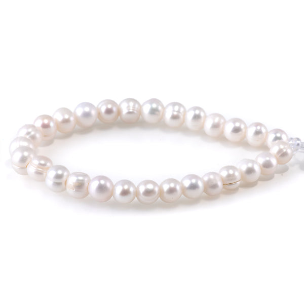 Freshwater Pearl 9mm White Potato Beads with 2mm Large Hole - 8 Inch