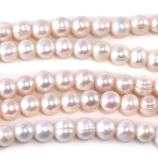 Freshwater Pearl 9mm White Potato Beads with 2mm Large Hole - 8 Inch